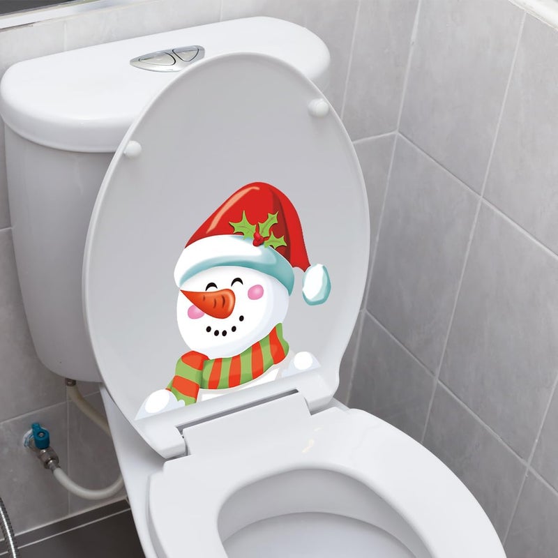 Iprokiu Christmas Toilet Sticker Funny Christmas Santa Claus Snowman Elf Toilet Seat Cover Decoration Waterproof Toilet Seat Lid Decal Bathroom Wall Sticker (Carrot Nose Snowman) - Image 1